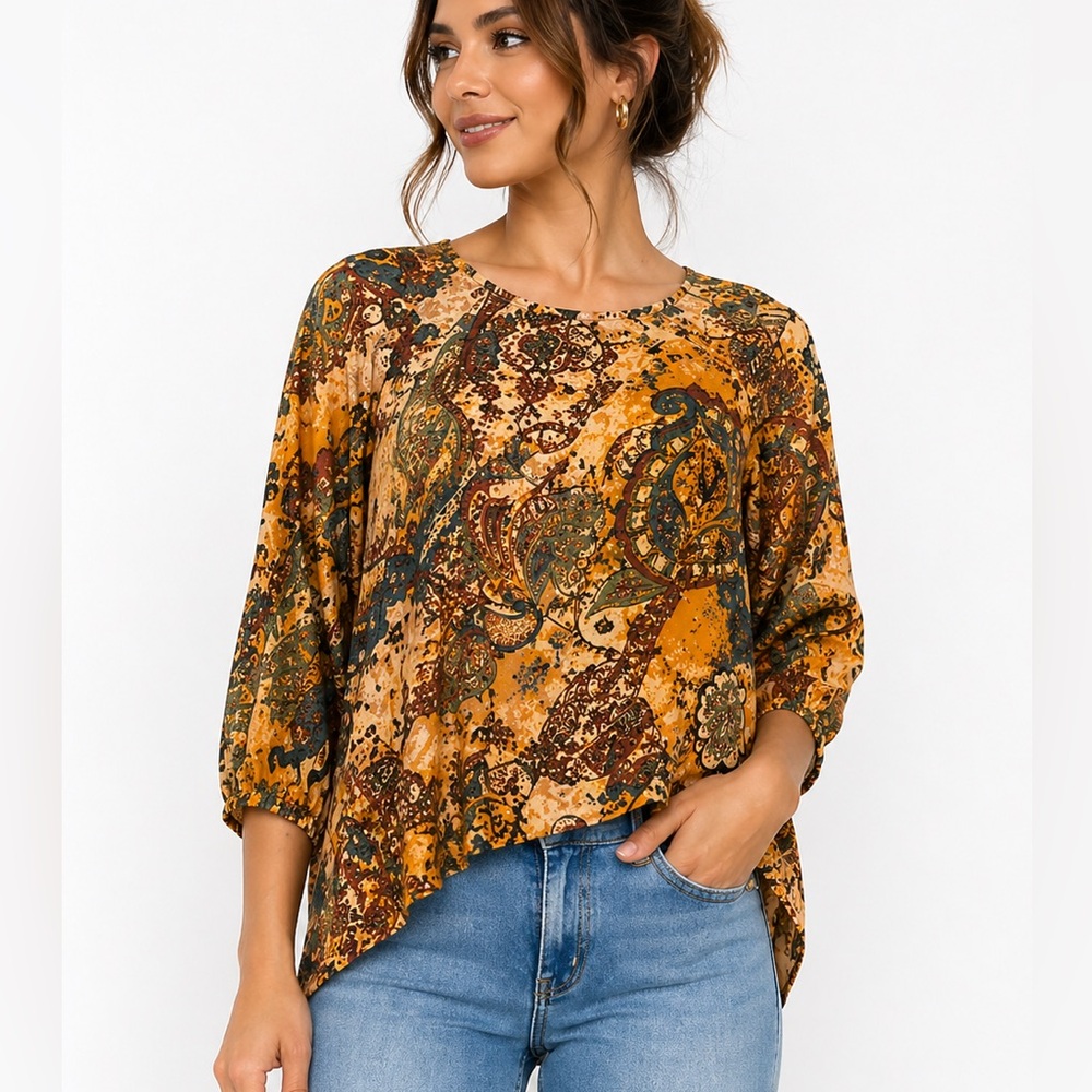 Zara Mustard Paisley Print Tunic Top